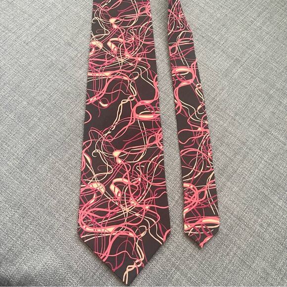 Nadia Roden Silk Abstract Patterned Tie - Black and Orange - Picture 5 of 5